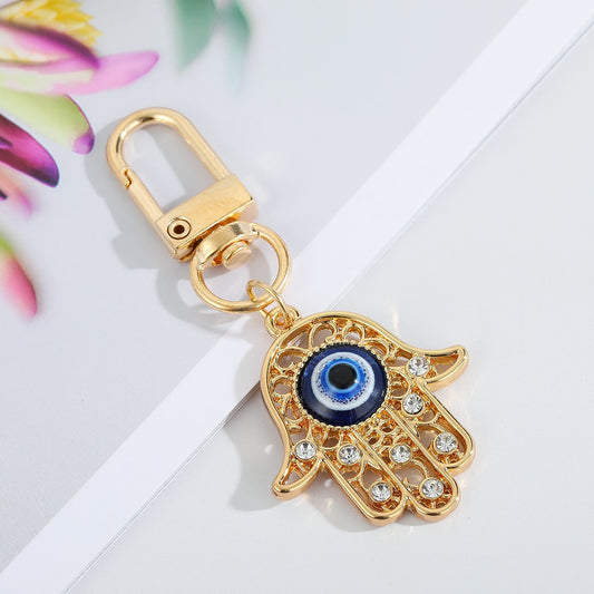 Turkish Evil Eye Pendant Keychain For Women Men Vintage Hamsa Hand Zircon