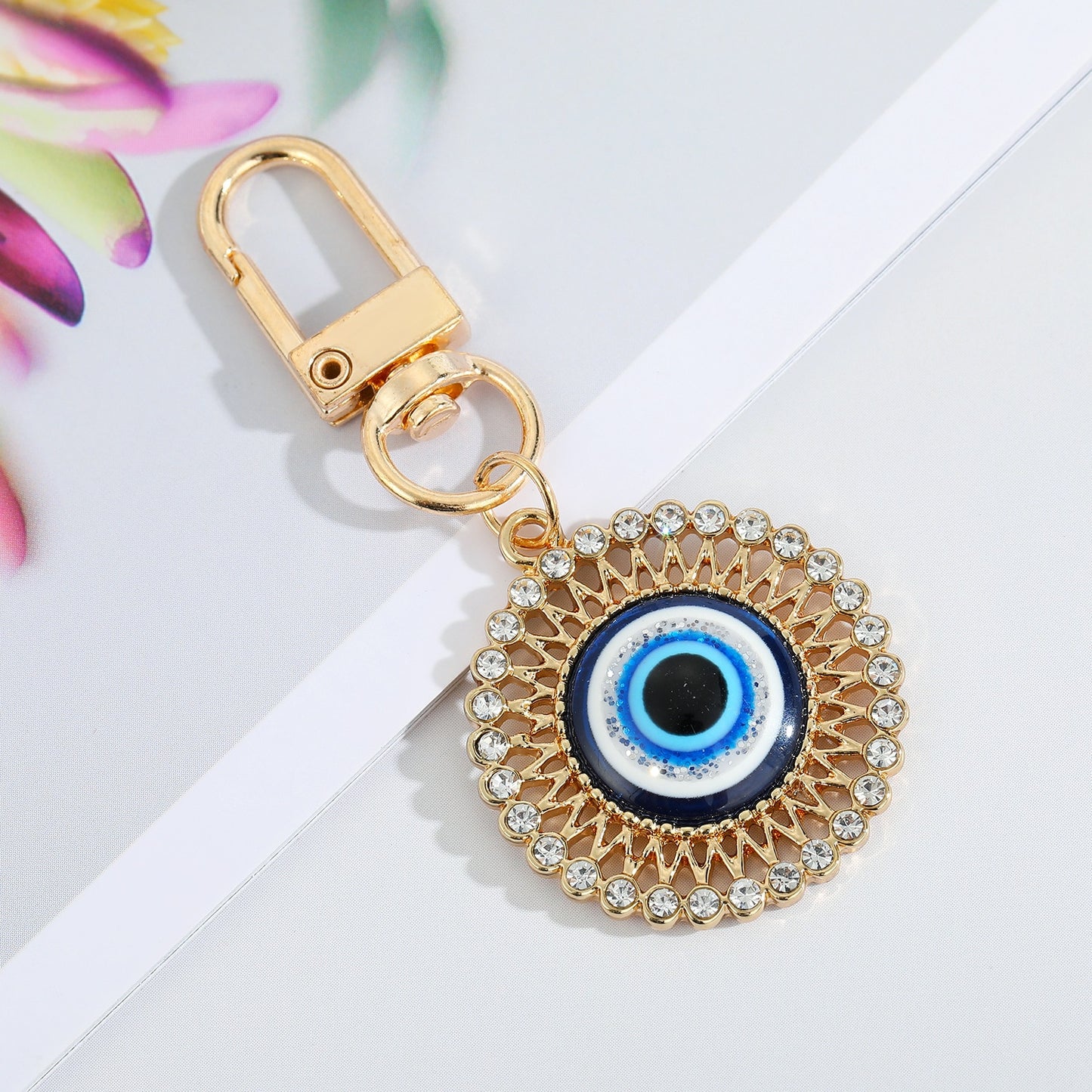 Evil Eye Mandala Pendant Keychain For Women Men Vintage Zircon Keyring Handbag