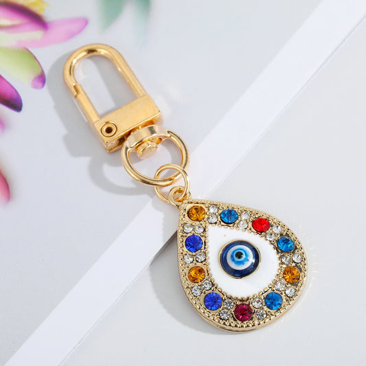 Colorful Drop Shaped Evil Eye Pendant Keychain For Women Men Vintage Zircon