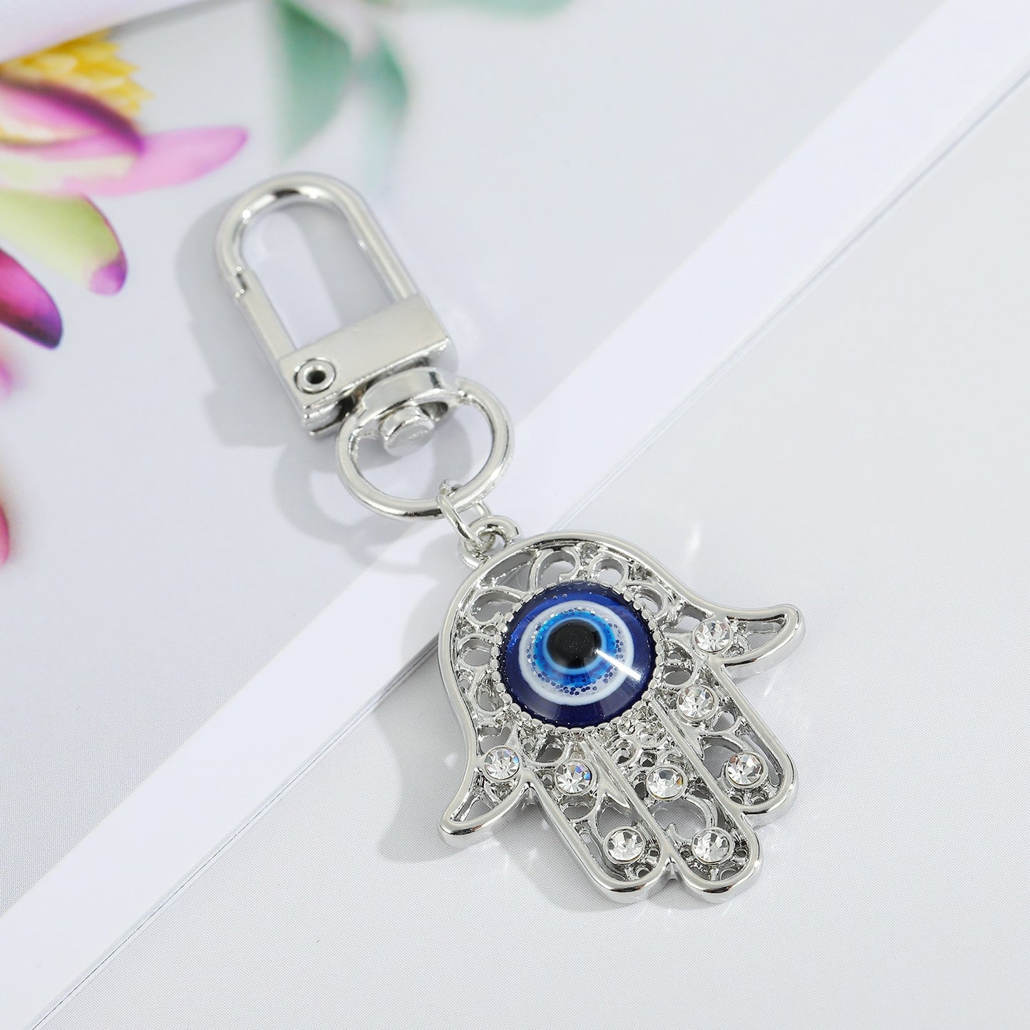 Hand Hamsa Evil Eye Pendant Keychain For Women Men Zircon Keyring Handbag