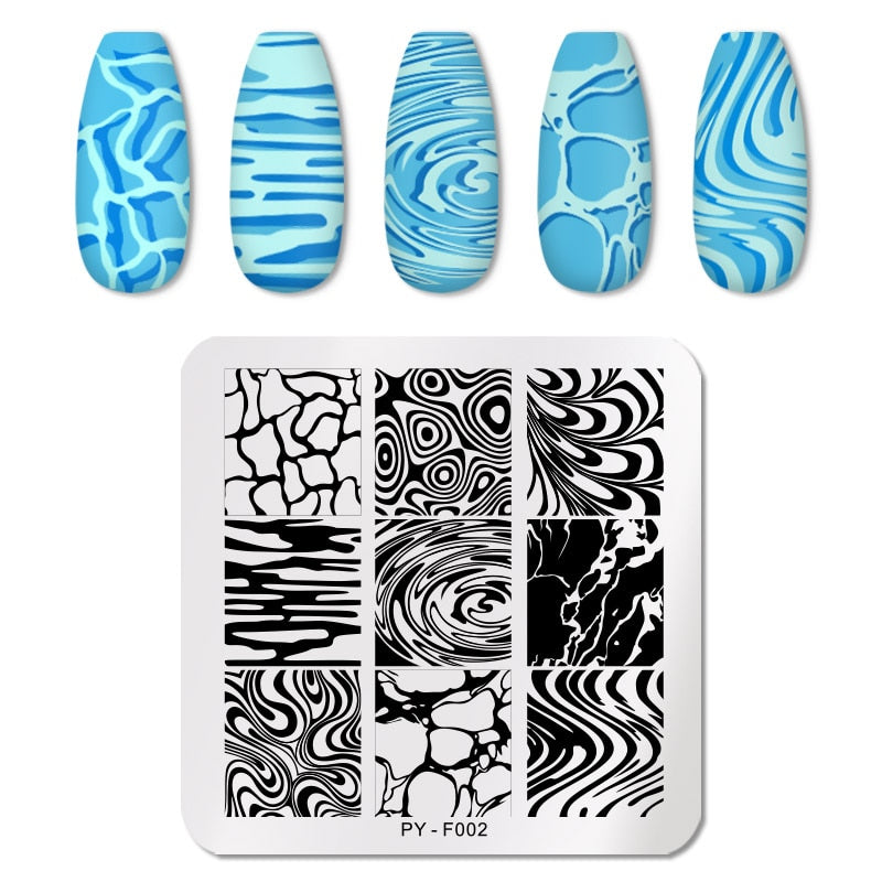 Water Wave Pattern Nail Stamping Plates Stencil Tools Template Plate Mold Nail