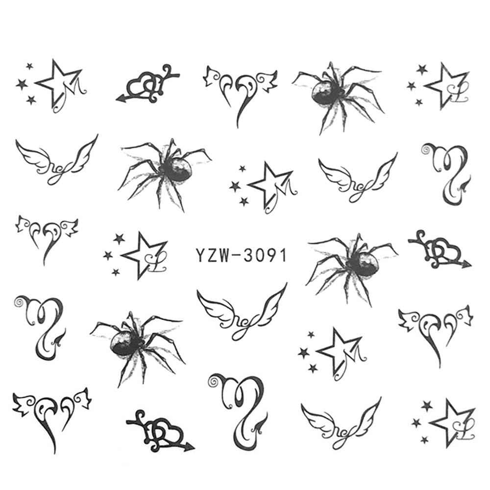 Spider Stars Wings Nail Stickers Patten Nail Art Decals DIY Nails Watermark