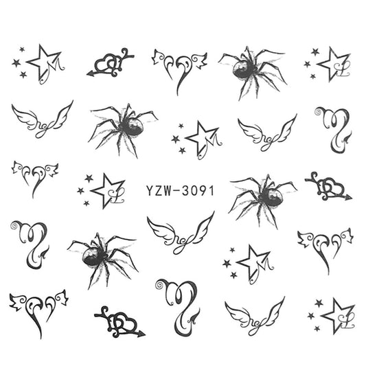 Spider Stars Wings Nail Stickers Patten Nail Art Decals DIY Nails Watermark