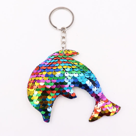 Colorful Dolphin Sequins Keychain for Women Ladies Mom Gift Keyring Girl Car Bag