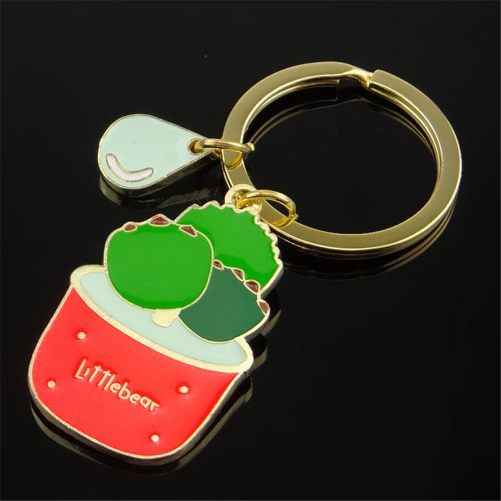 4 Styles Succulent Plants Keychain Lovely Cactus Key Chain Gift Car Keyholder