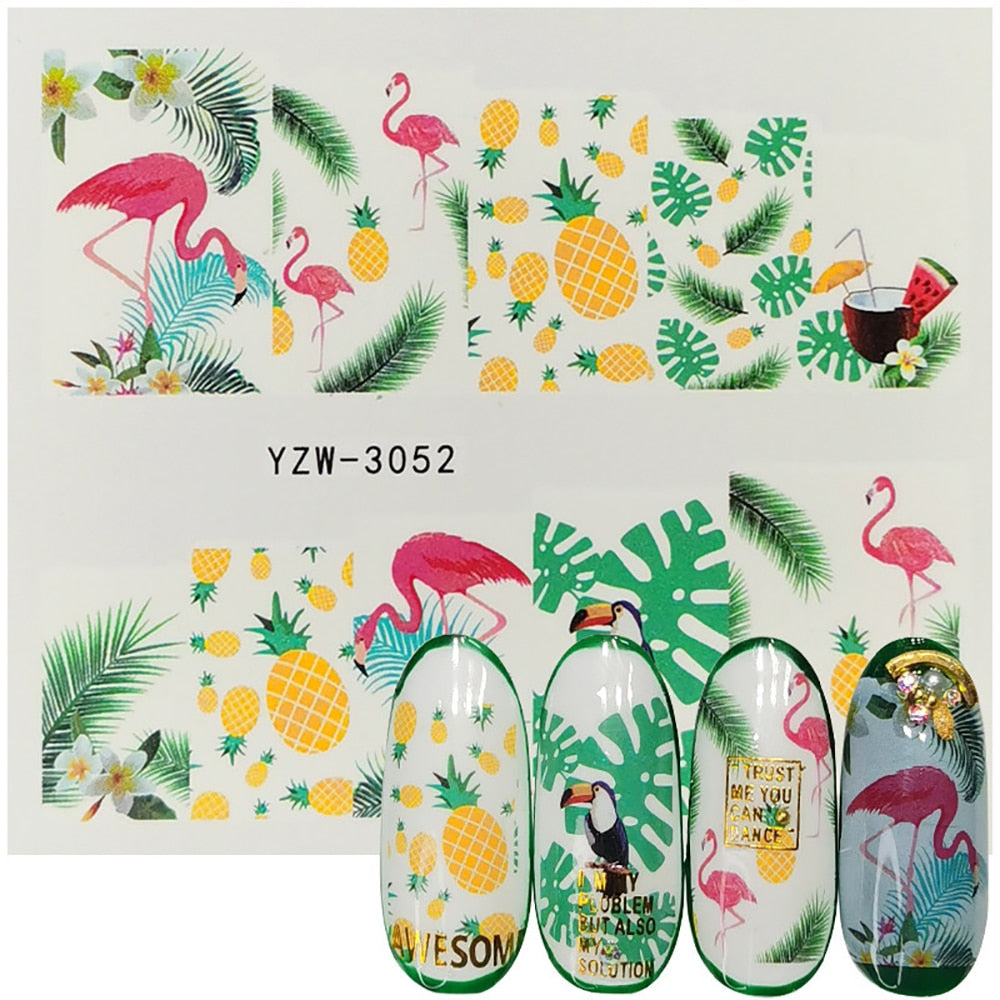 Pineapple Tropical Leaf Flamingo Nail Sticker Summer Nail Design Decorations