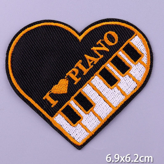 I Love Piano Gift for Piano Player DIY Cartoon Patches Clothes Patch Embroidered