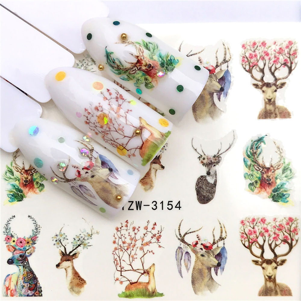 Spring Flowers Deer Nail Sticker Summer Nail Design Decorations Nails Decals Art