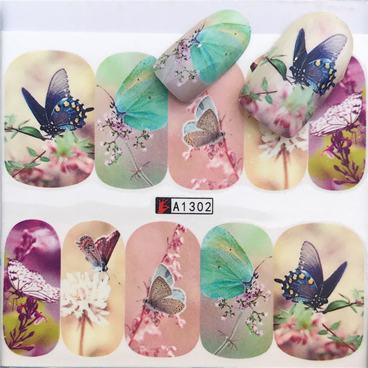 Flowers and Butterfly Nails Stickers Watermark Nails Decal Creative Nails Art