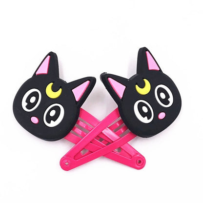 2Pcs Moon Cat Decor Pink Snap Clips Hairpins Cartoon Barrettes Kids Hair Clip