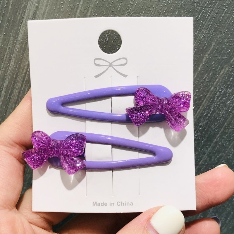 2Pcs/lot Shiny Bow-knot Rosette BB Clip For Girls Kids Mini Hairpin Hair