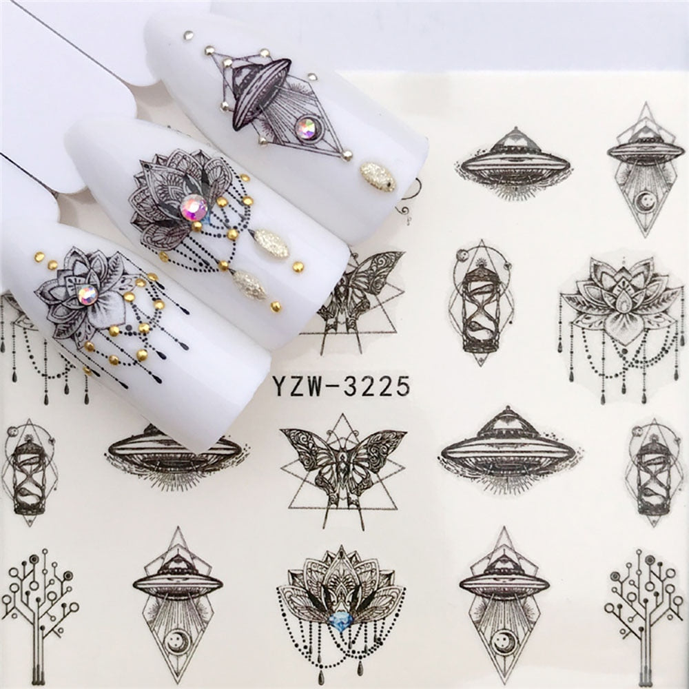 Butterly Spaceship Flower Nail Sticker Summer Nail Design Decorations Nails