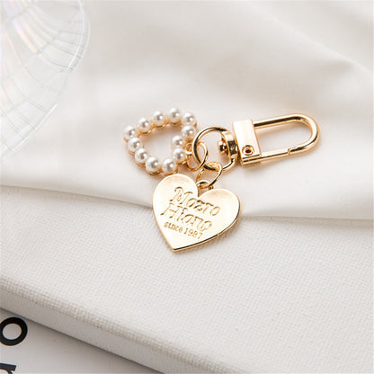 Pearl Heart Keychain Charms Ins Metal Accessories Ladies Bag Ornaments Jewelry