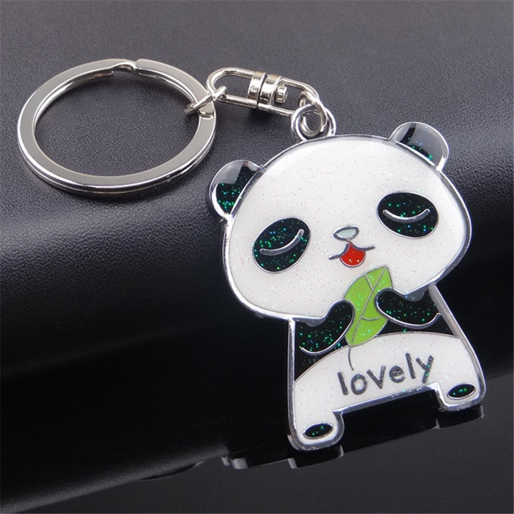 8 Styles Panda Keychain Stainless Steel Key Chain Charms Women Bag Cartoon