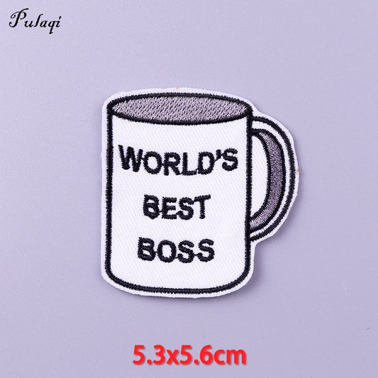 Worlds Best Boss Mug Tea Cup Patches Iron on Patch For Clothing Embroidery