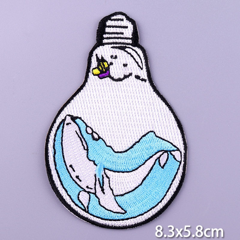 Water Filled Light Bulb Ocean DIY Cartoon Patches Clothes Patch Embroidered