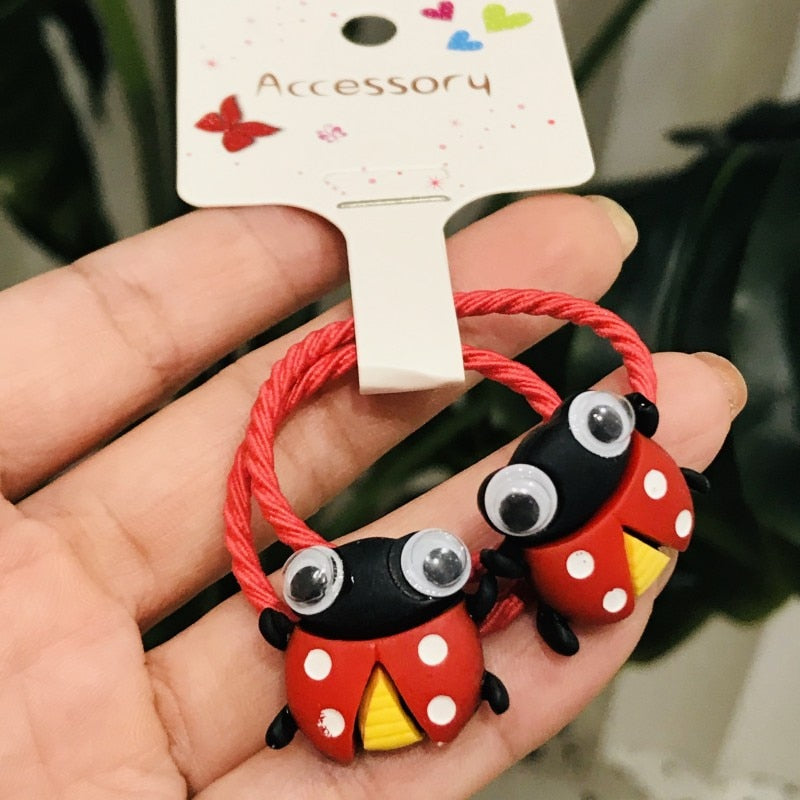 6 Styles 2Pcs Cartoon Animals Bee Children Elastic Hair Bands Ponytail Holder