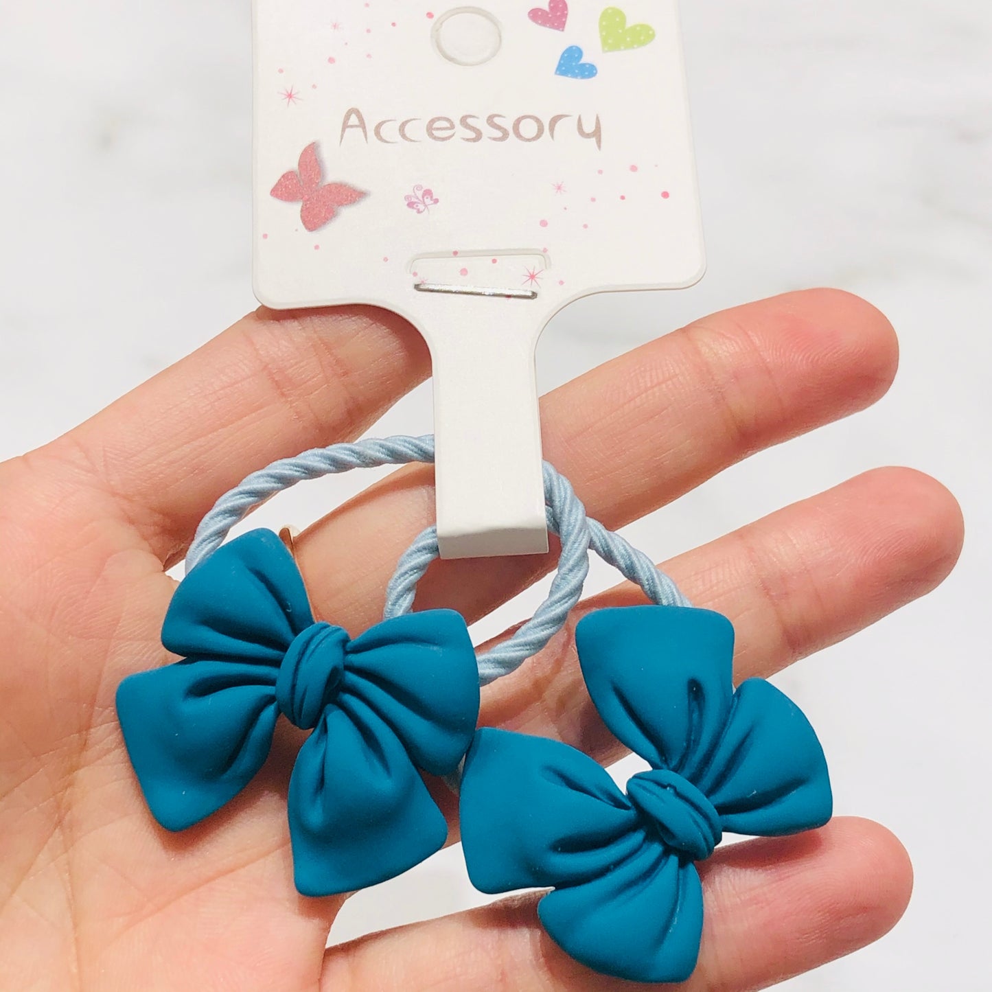 2Pcs Deep Blue Bow Children Elastic Hair Bands Kids Art Hair Ties Scrunchie