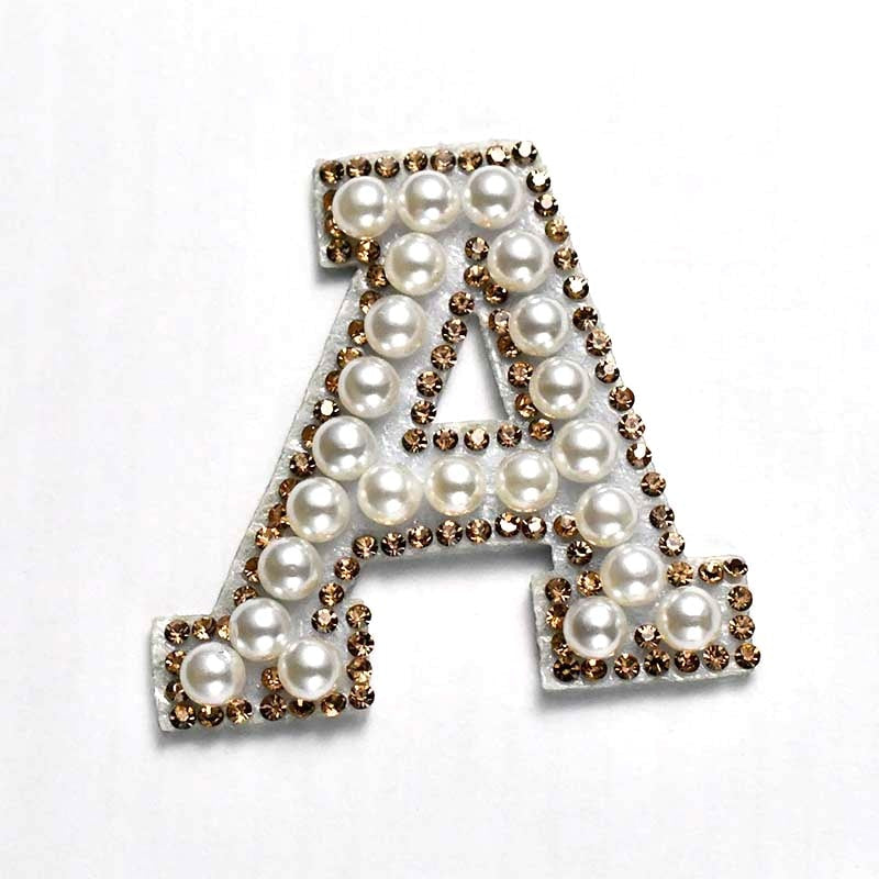 A-Z Alphabet 1Pcs Letter Patches Pearl Rhinestone Alphabet Patches For Clothes