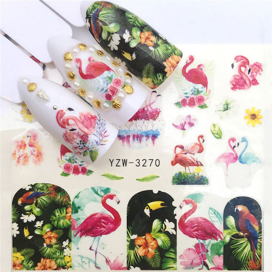 Tropical Design Flamingo Parrot Nail Sticker Summer Nail Design Decorations