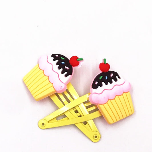 2Pcs Cupcake Decor Yellow Snap Clips Hairpins Cartoon Barrettes Kids Hair Clip