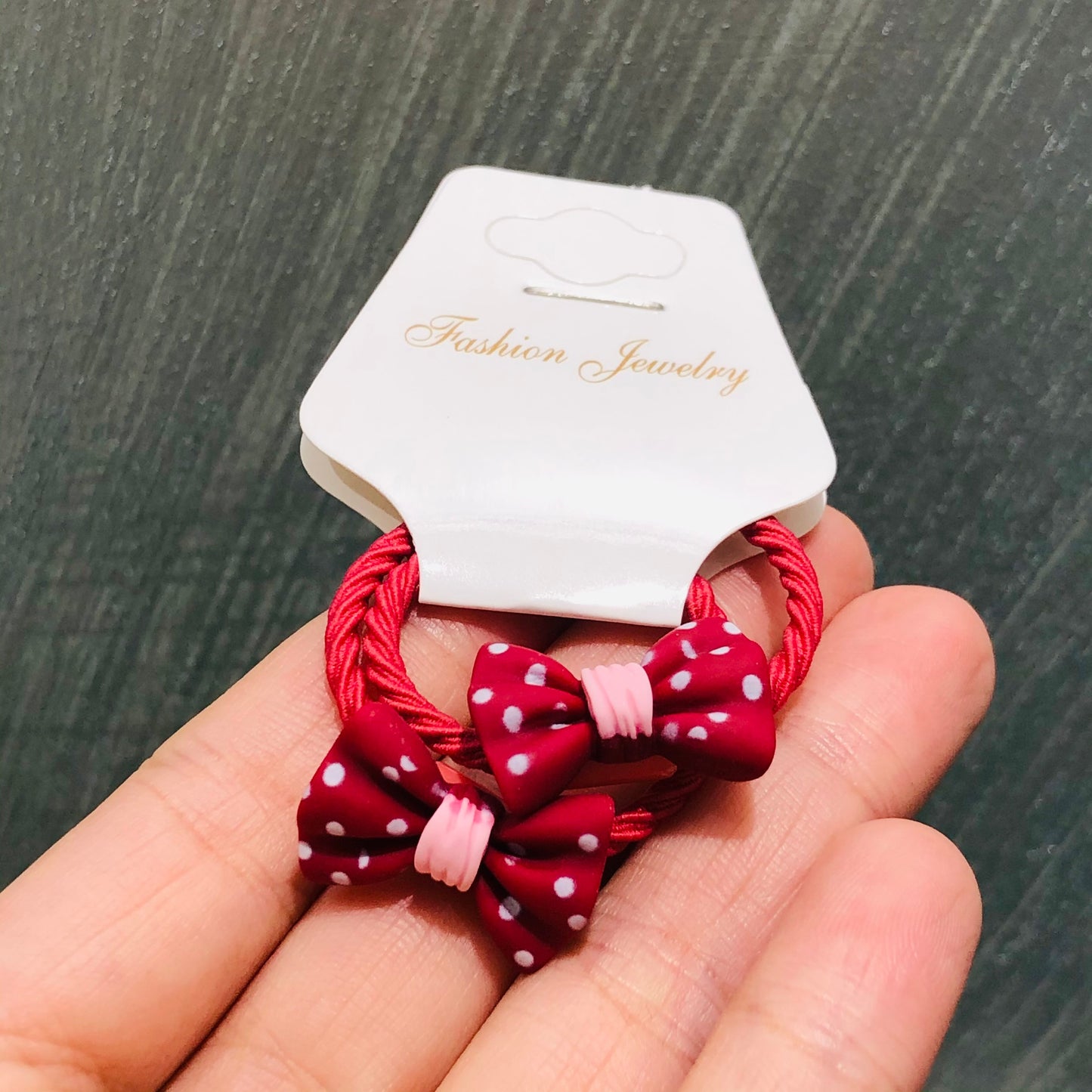 2Pcs Wine Red Polka Dot Bow Girls Elastic Hair Bands Ponytail Hair Ties Kids