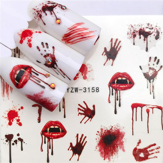 Bloody Lips Vampire Teeth Nails Stickers Watermark Nails Decal Creative Nails