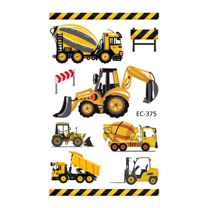 Construction Temporary Tattoos Kids Waterproof Fake Tattoos Sticker Tractor Dump