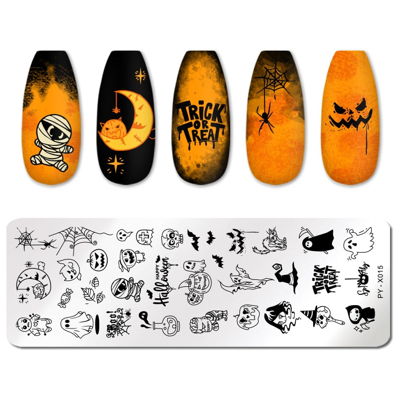 Trick or Treat Halloween Nail Stamping Plates Stencil Tools Template Plate Mold