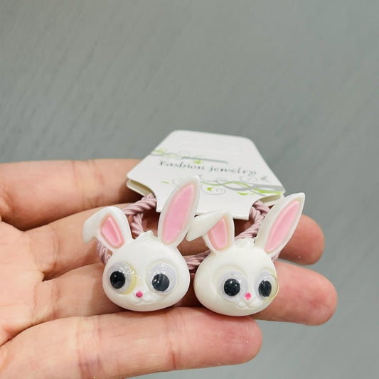 2Pcs Bunny Rabbit Girls Rubber Hair Clips Elastic Bands Children Headwear