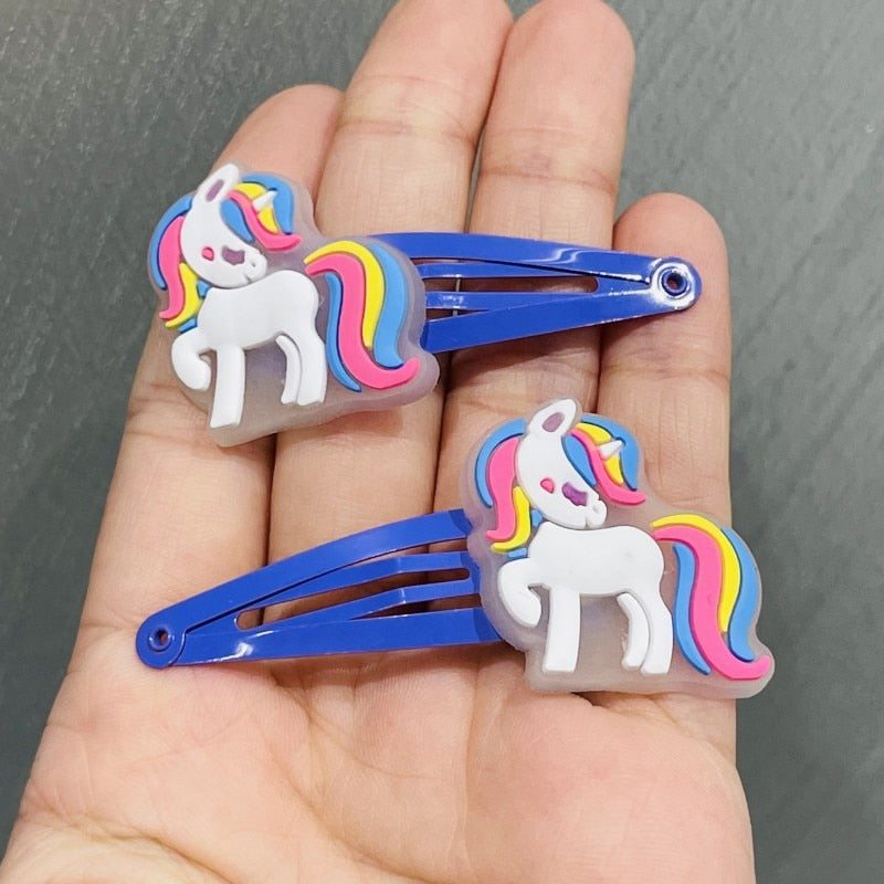 2Pcs Blue Unicorn Snap Clips Girls Hair Clips Children Headwear Accessories