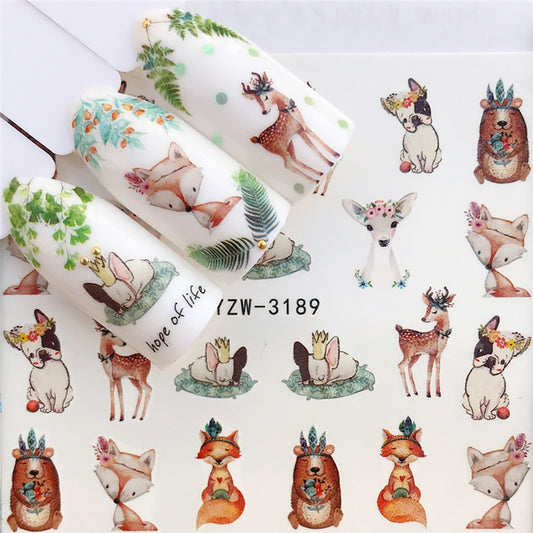 Deer Dog Bear Fox Animals Nail Sticker Summer Nail Design Decorations Nails