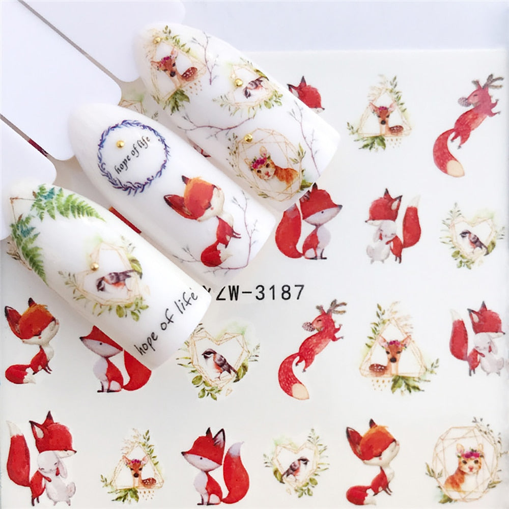 Fox Leaf Vine Bird Nail Sticker Summer Nail Design Decorations Nails Decals Art