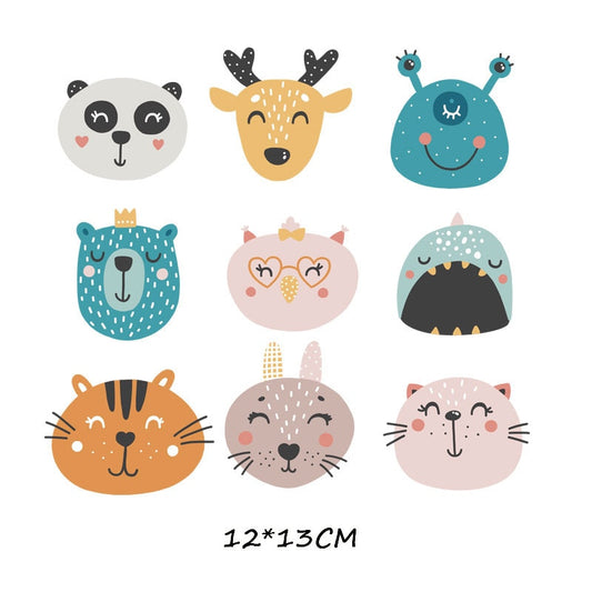 Cartoon Animal Faces Patches Kids Clothing Stickers Cartoon T-shirt Patch DIY