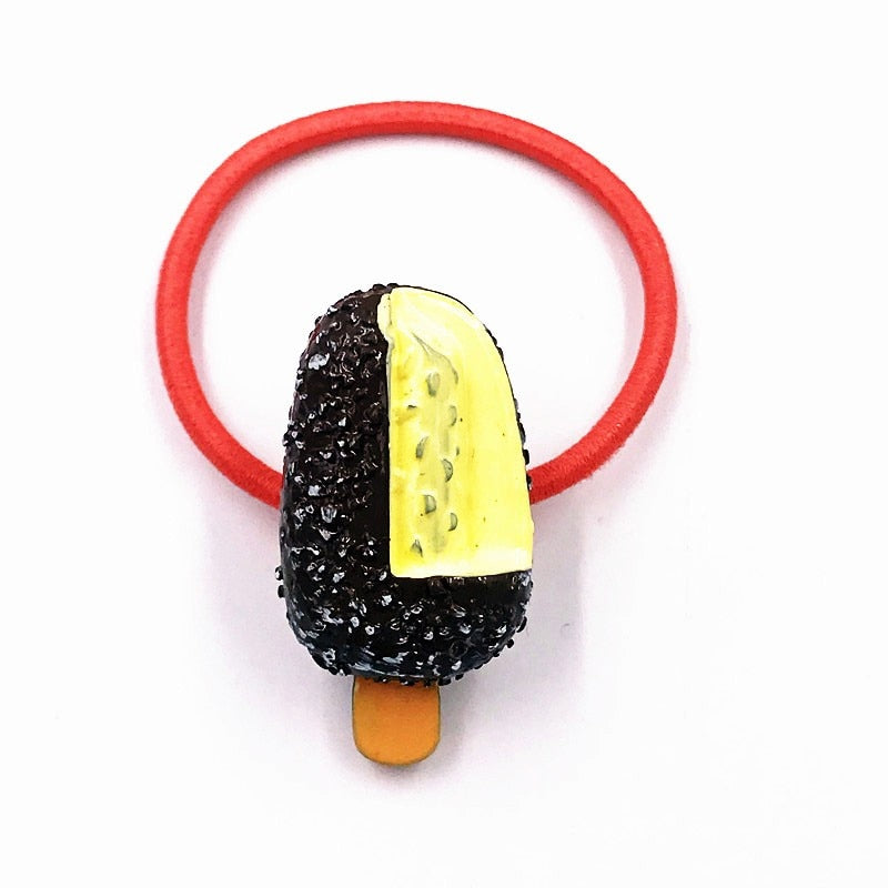 1PCS Yellow Strawberry Ice Cream Girls Hairbands Kids Elastics Rubber Head Bands