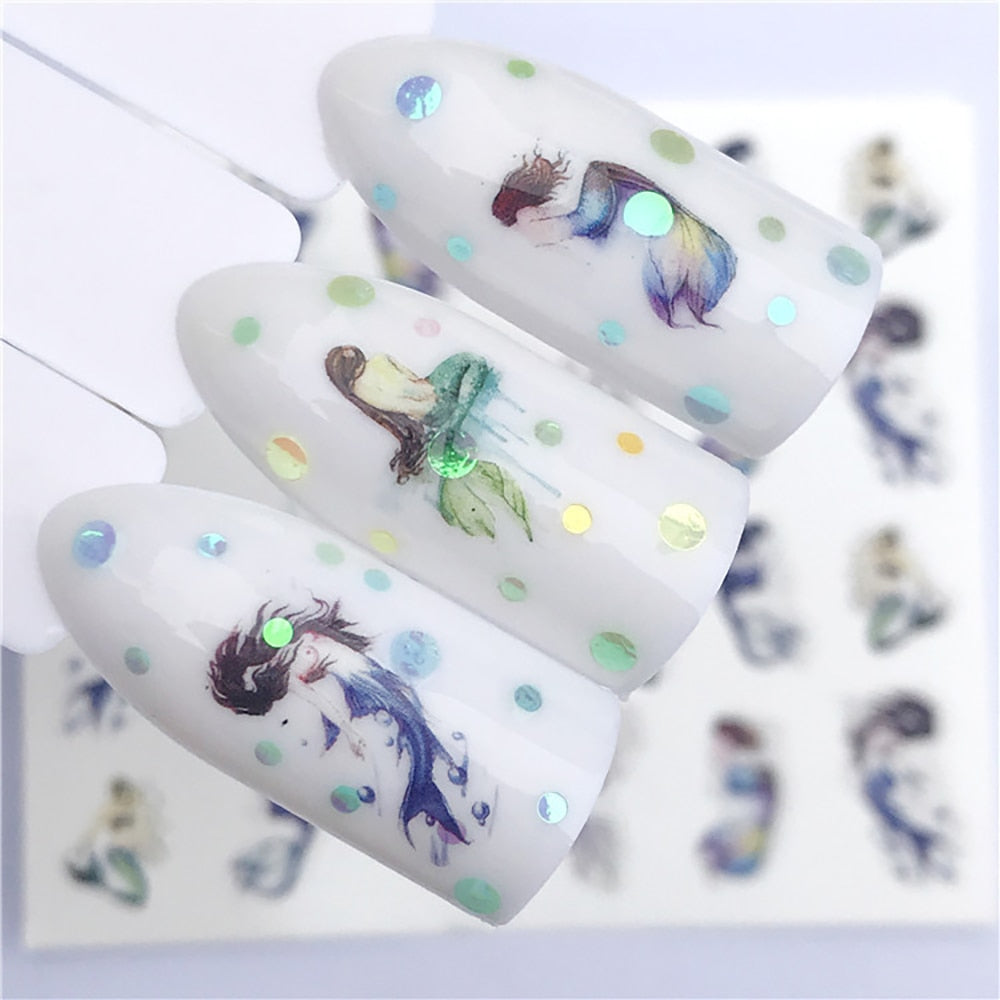 Mermaid Girl Ocean Creature Nail Sticker Summer Nail Design Decorations Nails