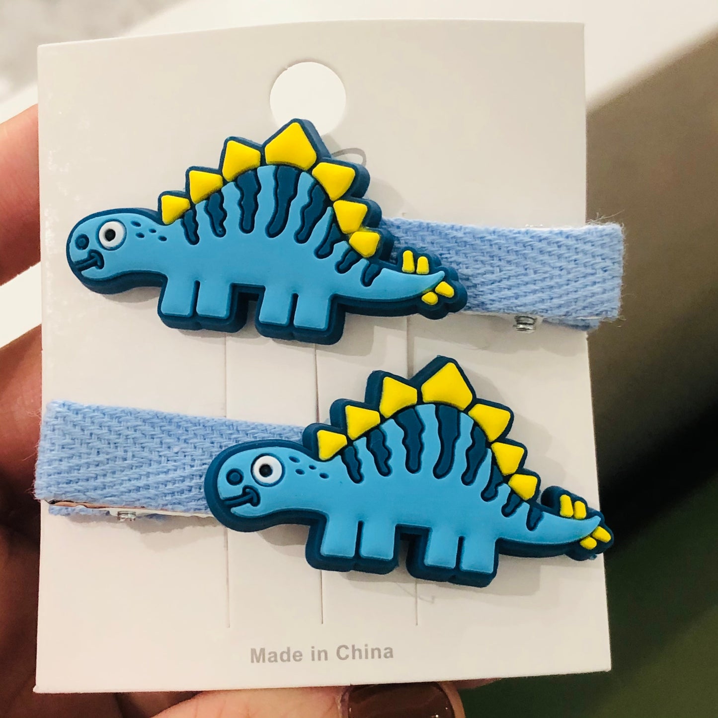 2Pcs Blue Dinosaur with Spikes Children Rubber Decor Hair Clips Kids Hair Wear