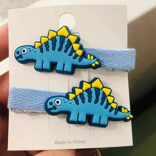 2Pcs Blue Dinosaur with Spikes Children Rubber Decor Hair Clips Kids Hair Wear