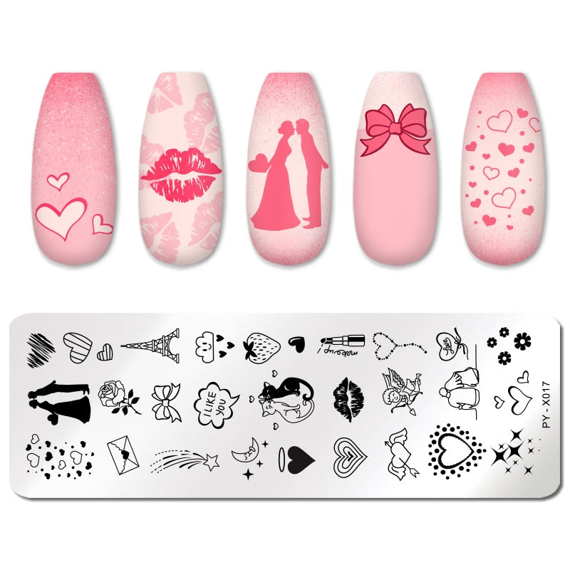 Love Heart Couple Nail Stamping Plates Stencil Tools Template Plate Mold Nail