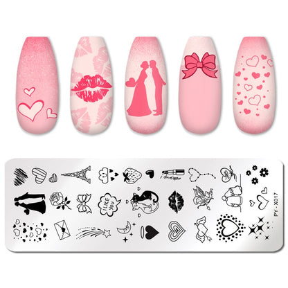 Love Heart Couple Nail Stamping Plates Stencil Tools Template Plate Mold Nail