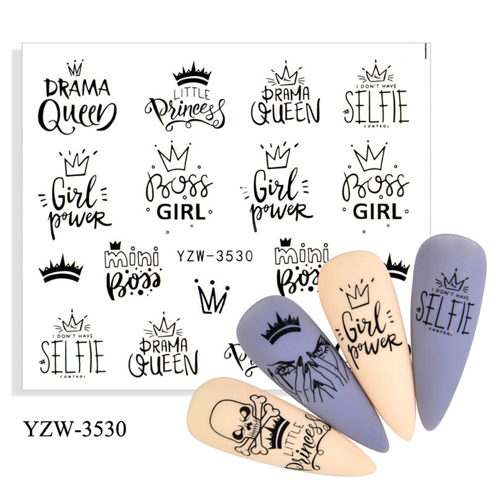 Selfie Drama Queen Nail Stickers Patten Nail Art Decals DIY Nails Watermark