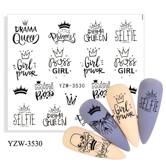 Selfie Drama Queen Nail Stickers Patten Nail Art Decals DIY Nails Watermark