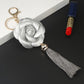 9 Styles PU Leather Flower Rose Tassel Keychain for Woman Jewelry Bag Decoration