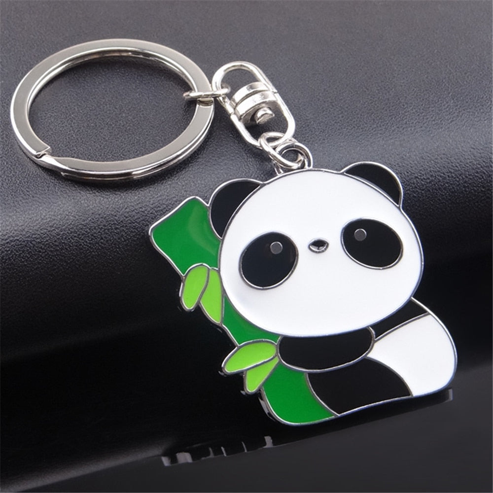 8 Styles Panda Keychain Stainless Steel Key Chain Charms Women Bag Cartoon