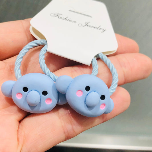 2Pcs Baby Blue Elephant Face Children Hair Clips Scrunchies Hair Bands Clip