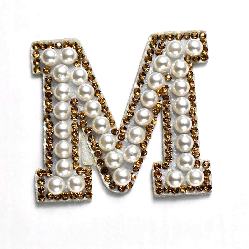 A-Z Alphabet 1Pcs Letter Patches Pearl Rhinestone Alphabet Patches For Clothes