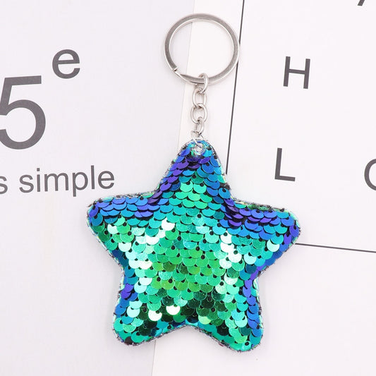 Green Blue Sea Star Sequins Keychain for Women Ladies Mom Gift Keyring Girl Car