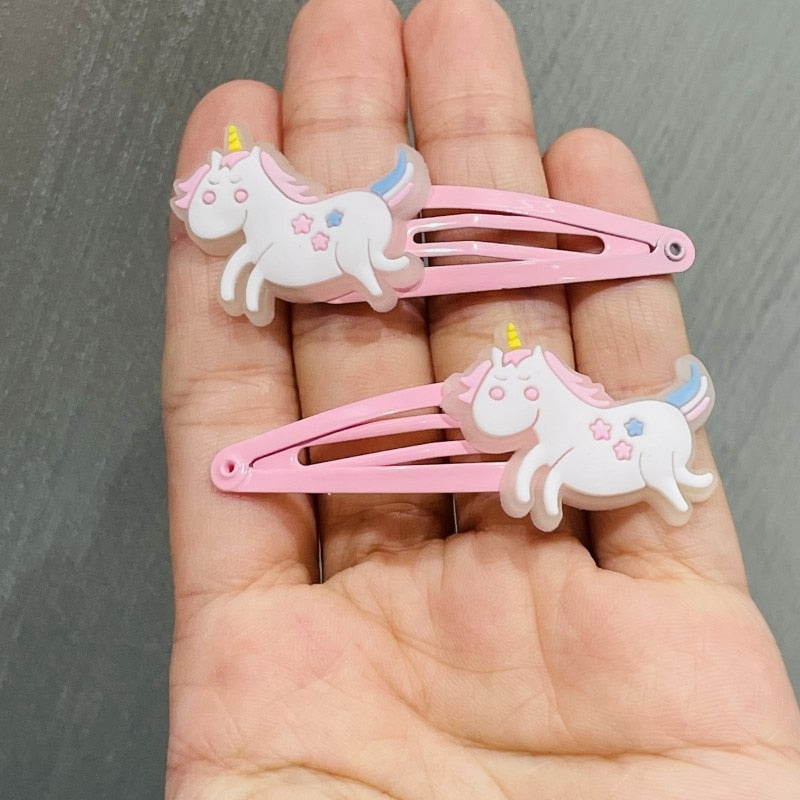 2Pcs Light Pink Unicorn With Stars Snap Clips Girls Hair Clips Children Headwear