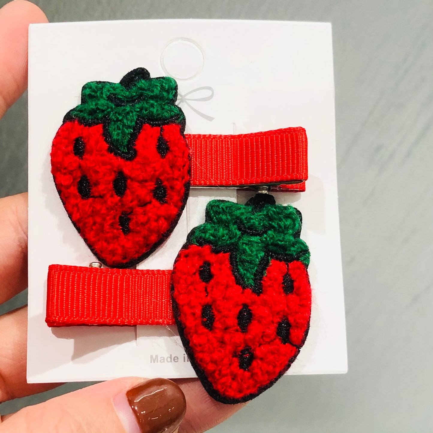 2PCS Soft Red Strawberry Headwear Kids Hair Clips Children Ropes Girls