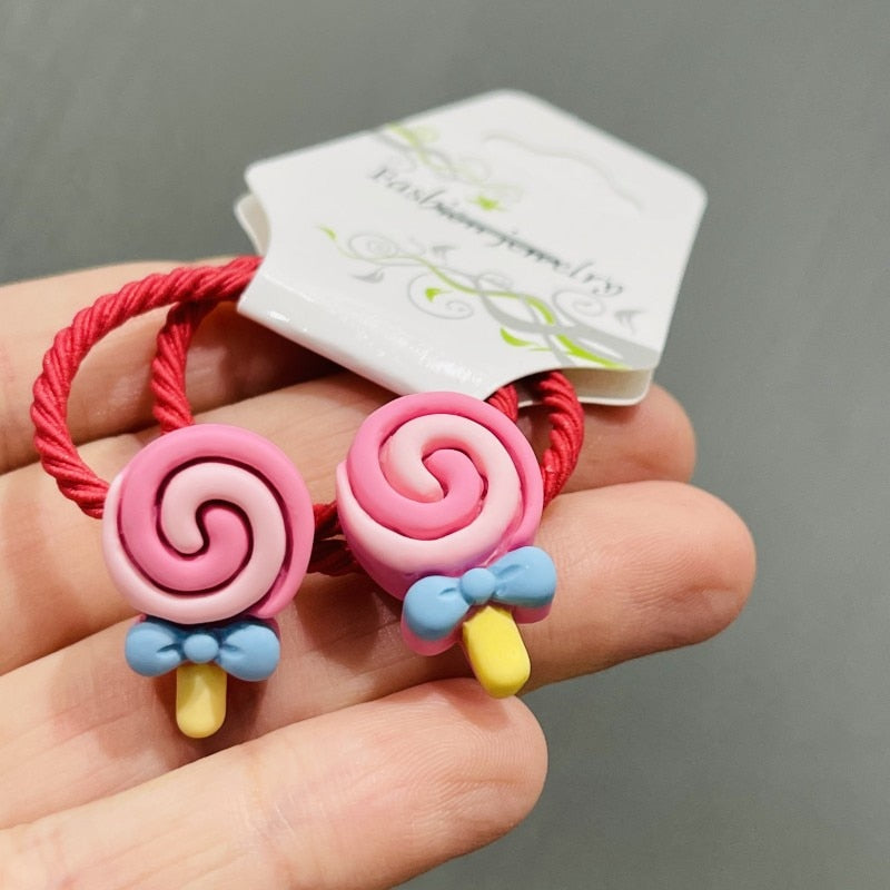 2Pcs Pink Lollipop Candy Kids Rubber Bands Children Scrunchies Elastic Hair